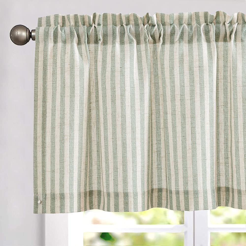 Vangao Kitchen Valance Linen Stripe Short Curtain Farmhouse Country Rustic Pinstripe Tickingstripe Light Filtering Rod Pocket Wi