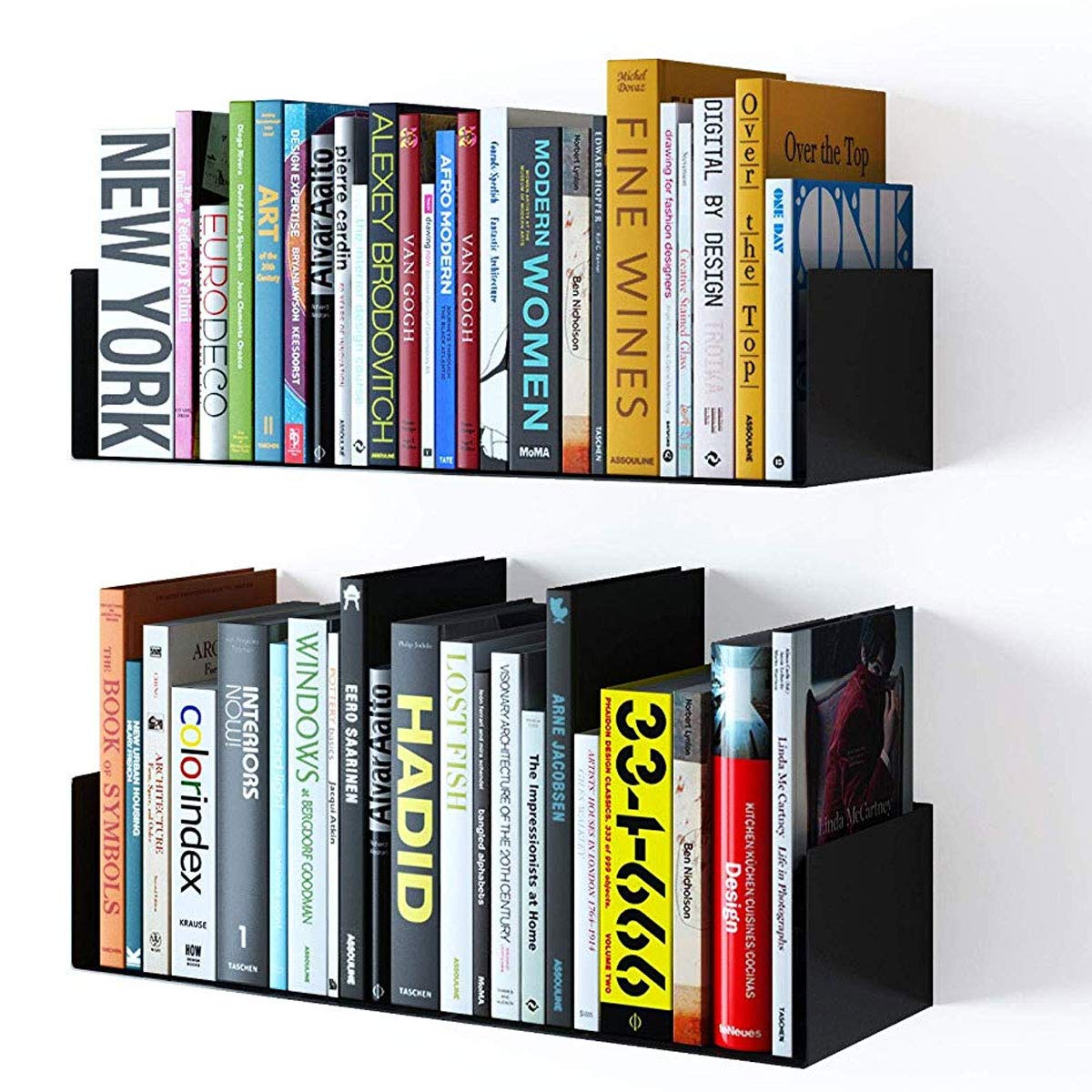 Wallniture Bali Floating Wall Mount Metal U Shape Shelf Book CD DVD Storage Display Bookcase Black Set of 2