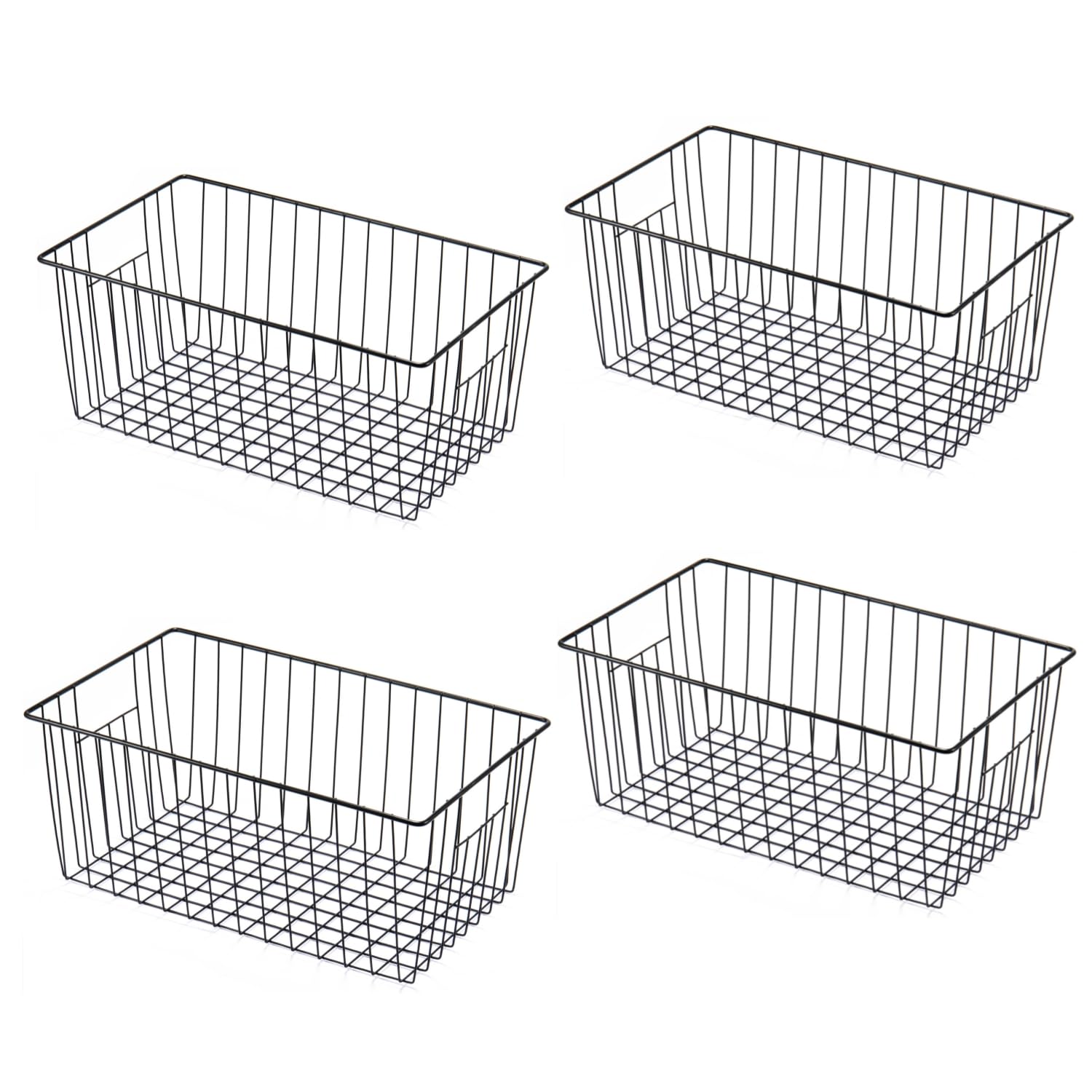 Freezer Organizer Bins - 4 Pack Stand Up Freezer Baskets for 16,17,21 cu.ft Upright Freezer, Wire Storage Baskets with Built-in 