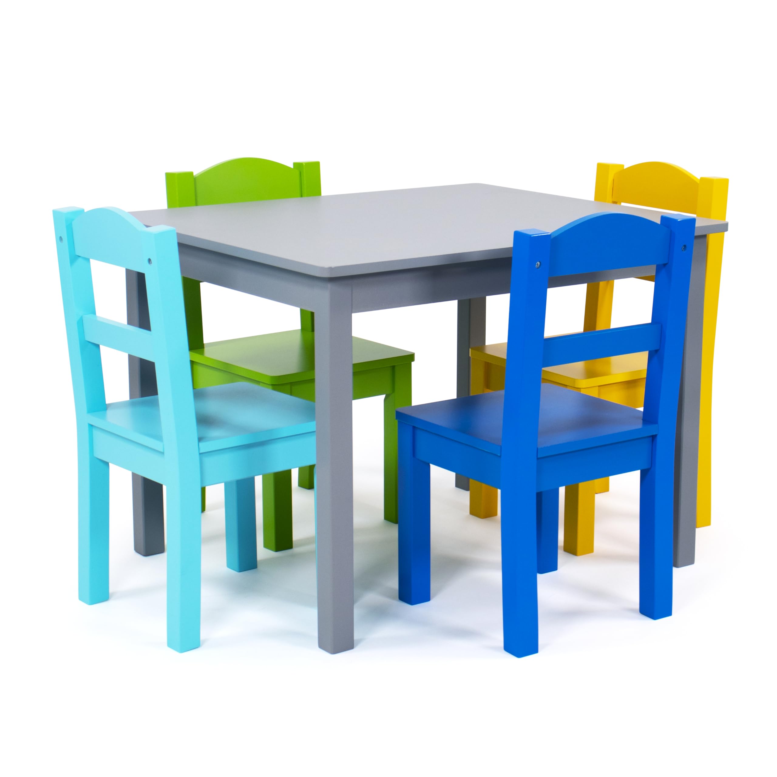 Humble Crew Kids Wooden Table and 4 Chairs Set, Grey/Blue/Green/Yellow - Kids Table and Chair Set for Toddlers and Children for 
