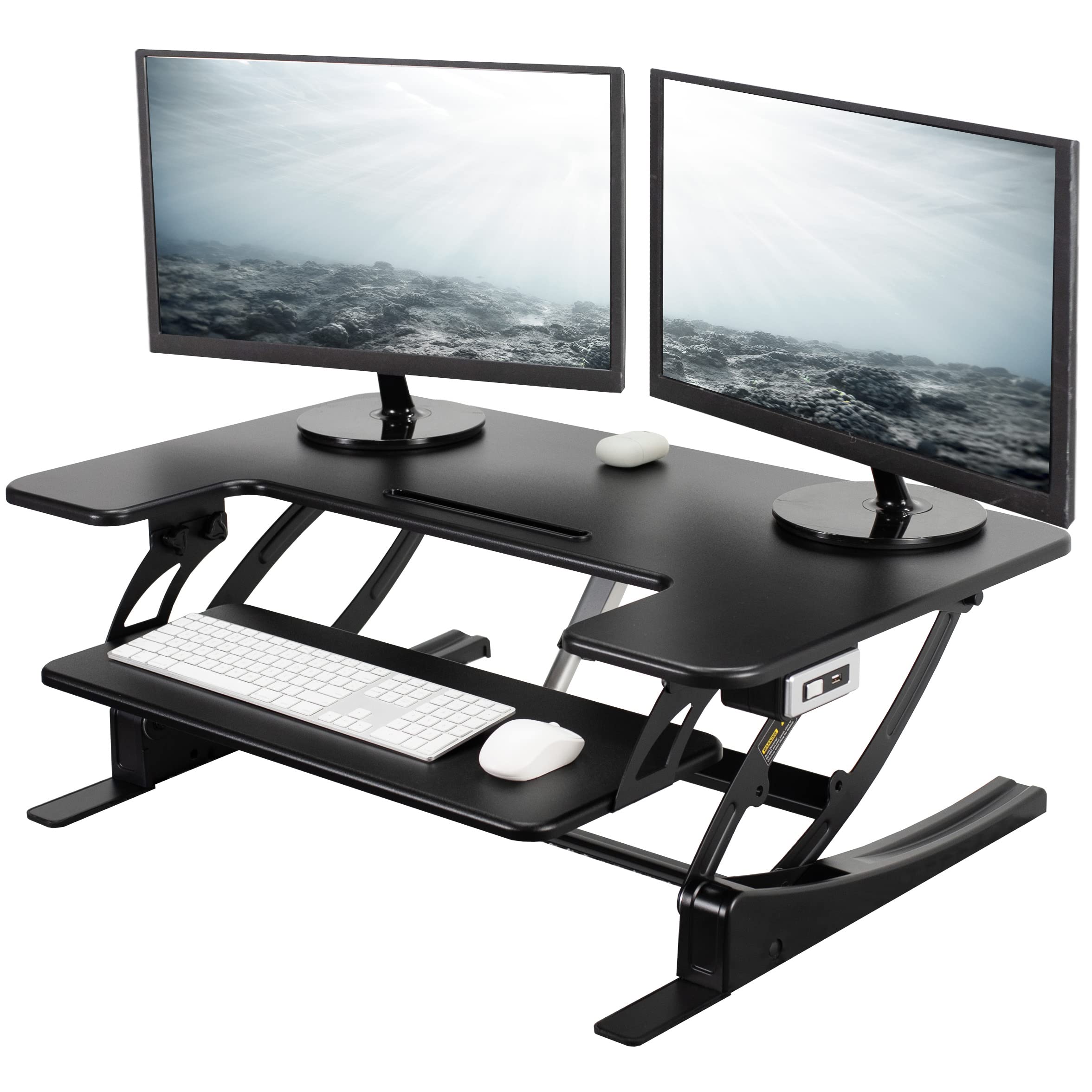 VIVO 36 inch Electric Height Adjustable Stand Up Desk Converter, VE Series, Sit to Stand Tabletop Dual Monitor Riser with USB Po