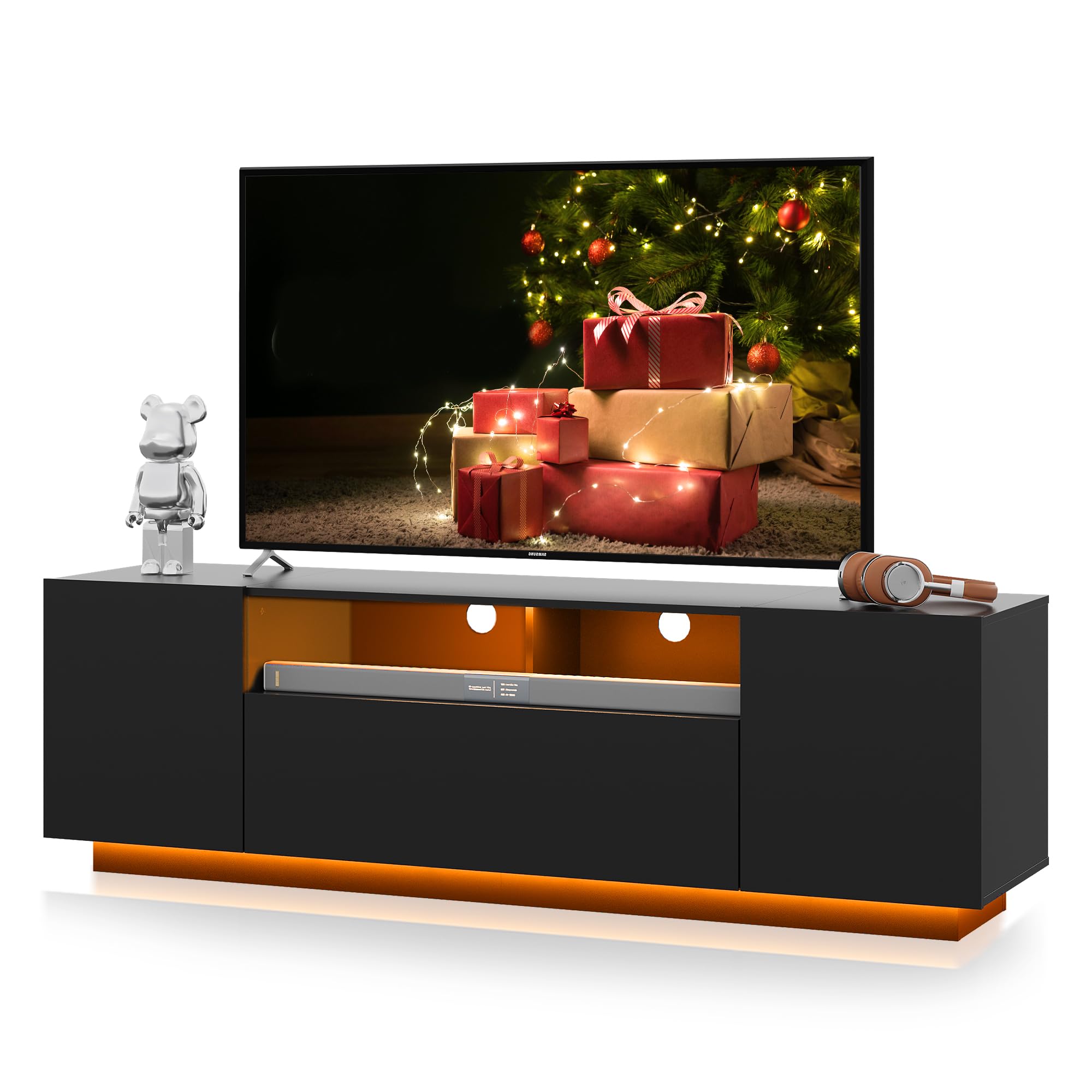 WLIVE TV Stand for 65 Inch TV, Modern Entertainment Center with LED, 58 TV Console with Storage Cabinet, TV Stands for Living Ro