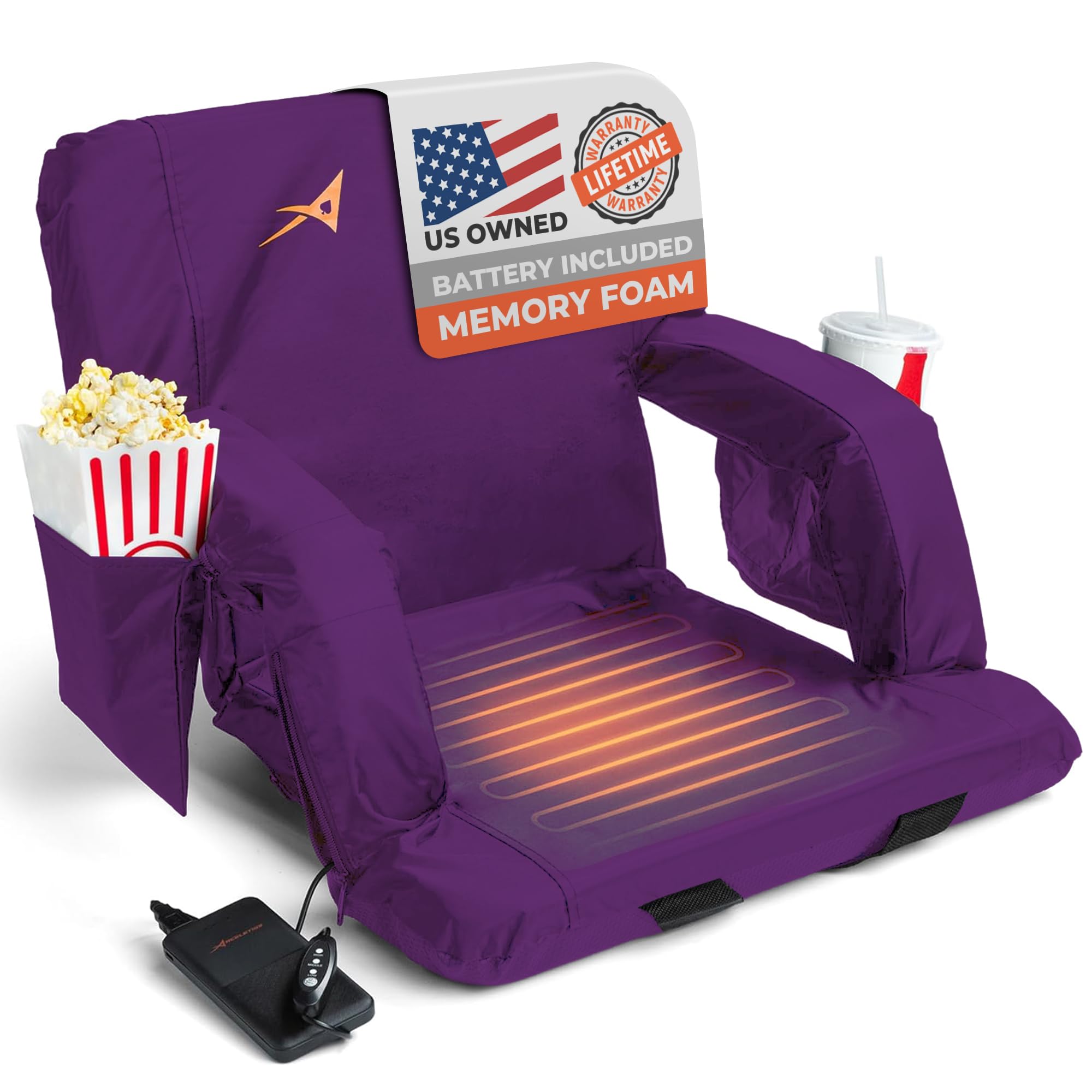 Heated Stadium Seats for Bleachers with Back Support - USB Battery Included - Upgraded 3 Levels of Heat - Foldable Chair - 4 Poc