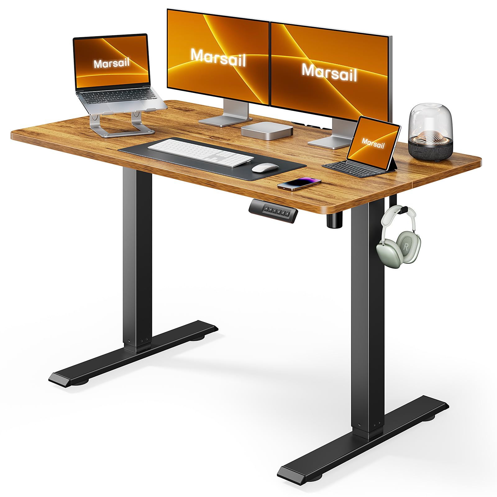 Marsail Electric Standing Desk with Sedentary Reminder, 48 * 24 Inch Standing Desk Adjustable Height, Stand up Desk for Home Off