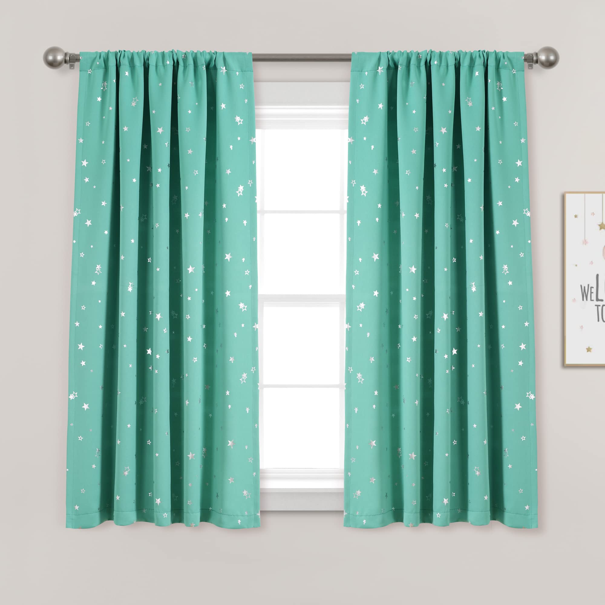 Lush Decor Star Blackout Window Curtain Panel Pair, 63 Long x 52 Wide, Turquoise