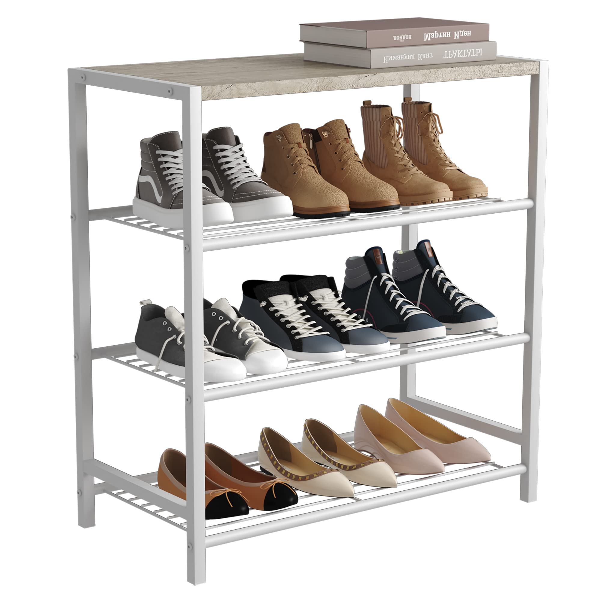 HOMEFORT 4-Tier Shoe Rack, Modern Industrial Shoe Storage Tower, Narrow Shoe Organizer for Closet Entryway, Small Shoe Rack Tabl