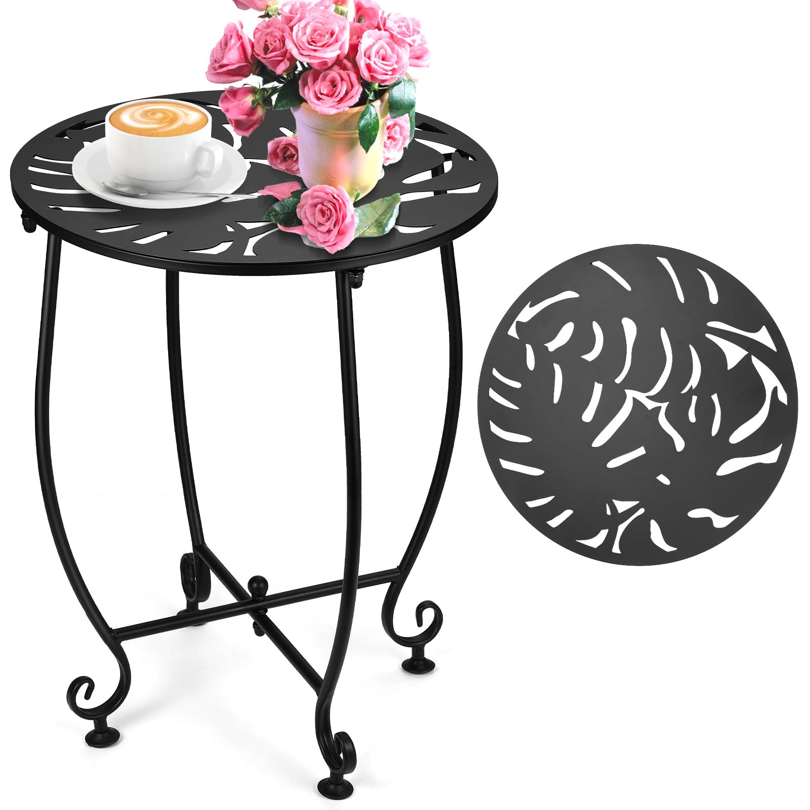 14 Inch Outdoor Metal Side Table, Weather Resistant Small Round End Table for Patio, Yard, Balcony, Garden - Plant Stand Outside