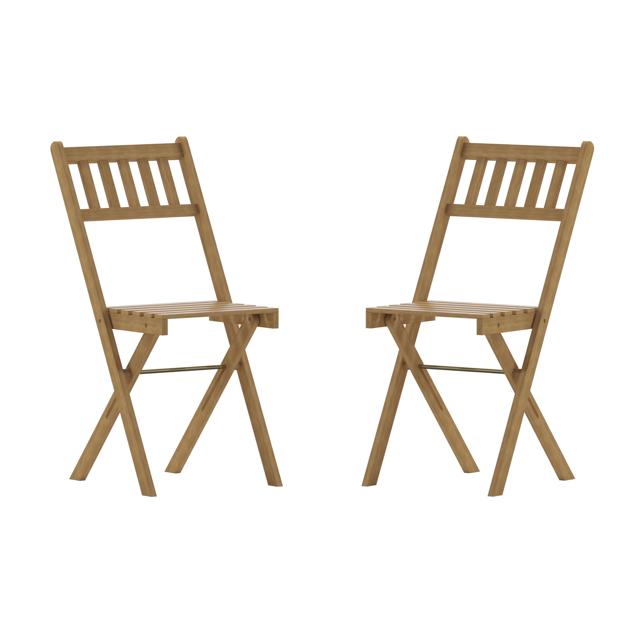 Flash Furniture Martindale Indoor/Outdoor Folding Acacia Wood Bistro Chairs - Natural Finish - X Base Frame - Slatted Back and S