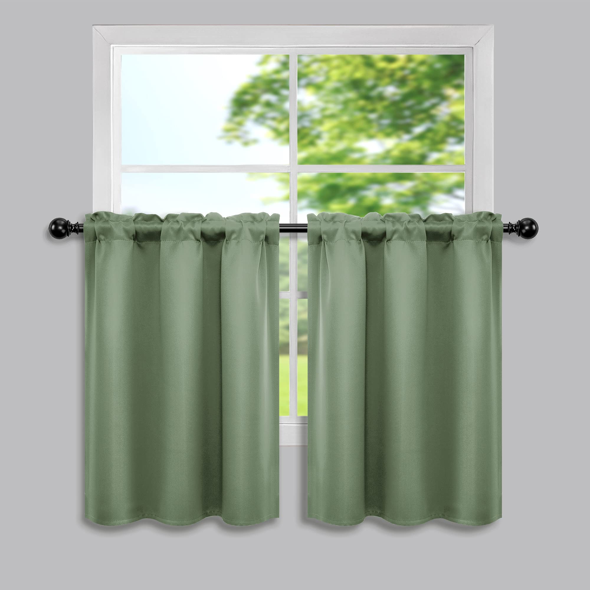Mrs.Naturall Kitchen Curtains Green Short Blackout Blinds Small Window Treatments Curtains for Bedroom Bathroom Set of 2 Panels 