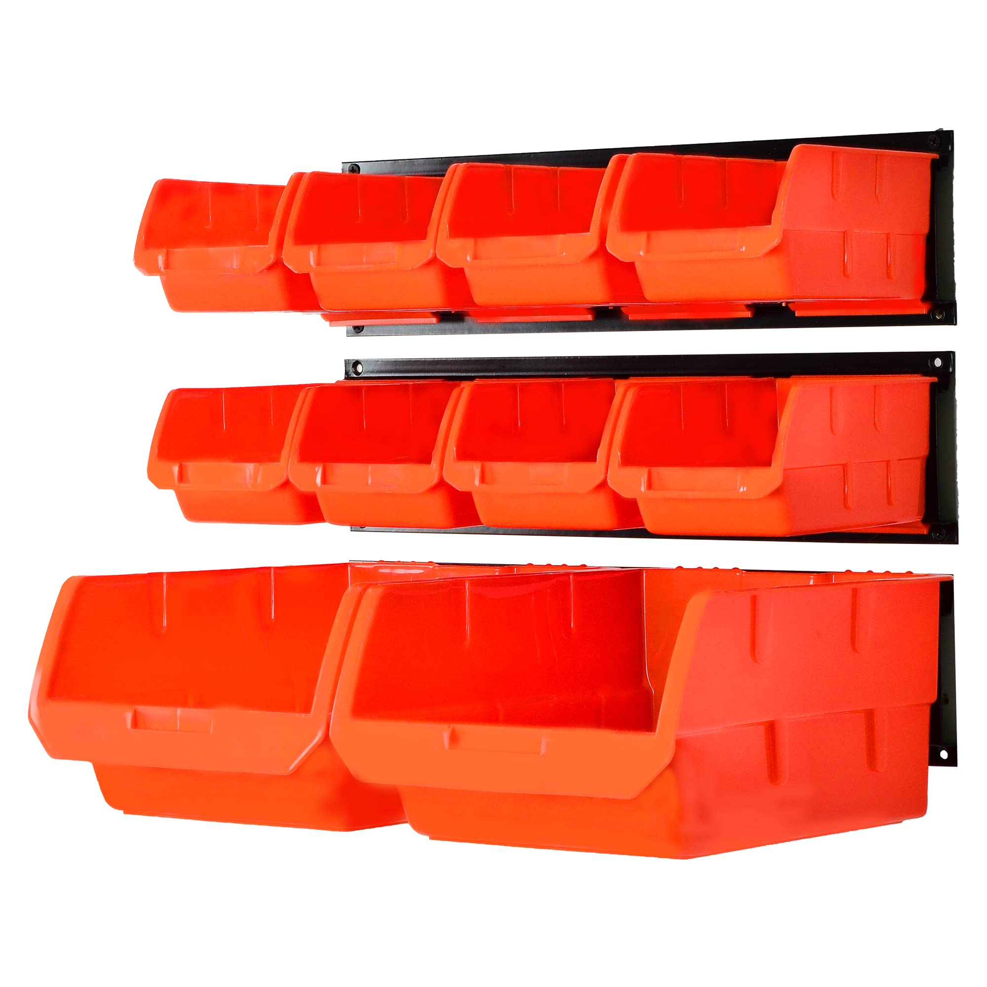 Wallmaster Wall Mounted Storage Bins, Wall Storage Bins Parts Rack 10 Bins&3 Rails Wall Mount Tool Organizer Hardware Storage Or