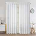 Chyhomenyc White Curtains 90 Inch Length 2 Panels Set, Faux Linen Textured Semi Light Filtering Soft Airy Farmhouse Window Curta