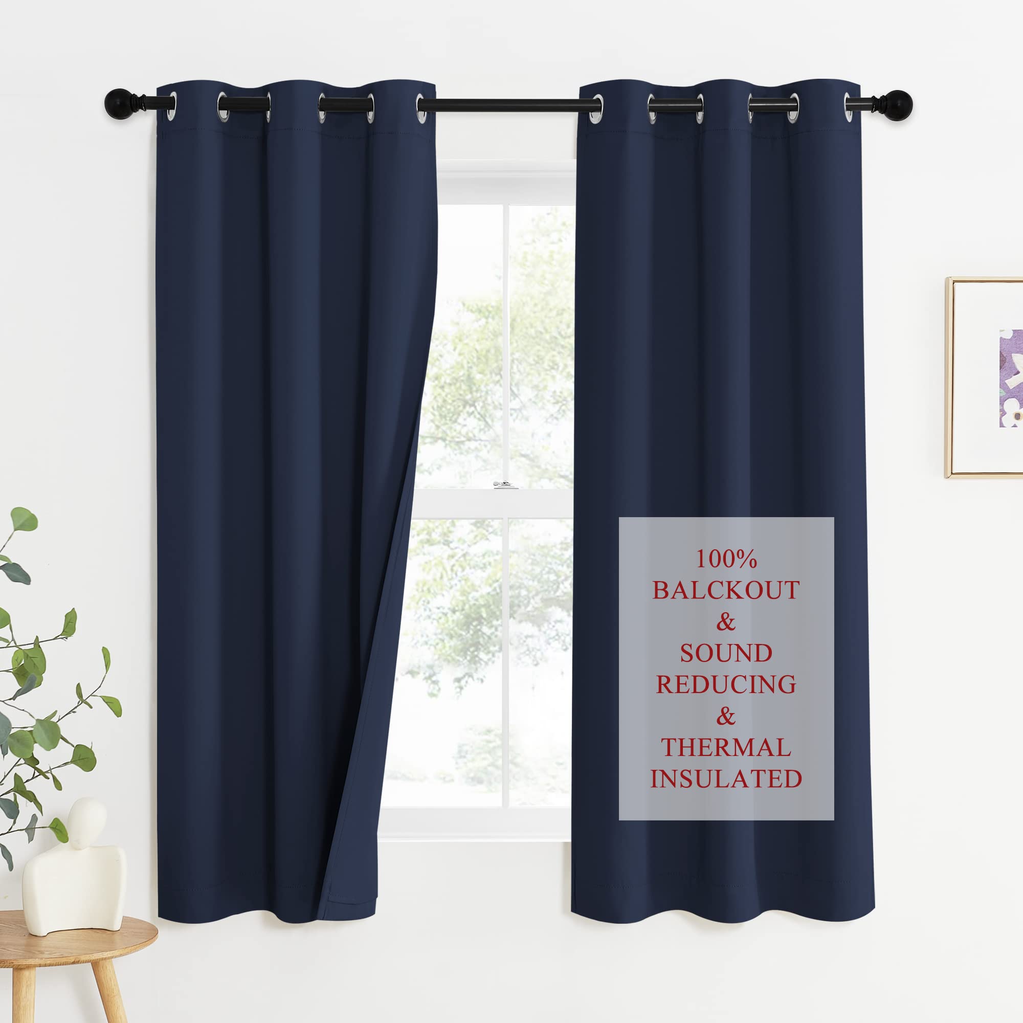 NICETOWN Bedroom Sound Reducing Curtains 2 Panel Set, Cold, Heat, and Nearby Highway Noise Blocking Drapes, Inside Detachable Fe