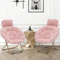 BRIGHTORIA Comfy Saucer Chair Set of 2 with Headrest Large Cozy, Metal Frame Cozy Lounge Lazy Chair Folding Faux Fur Round Sauce