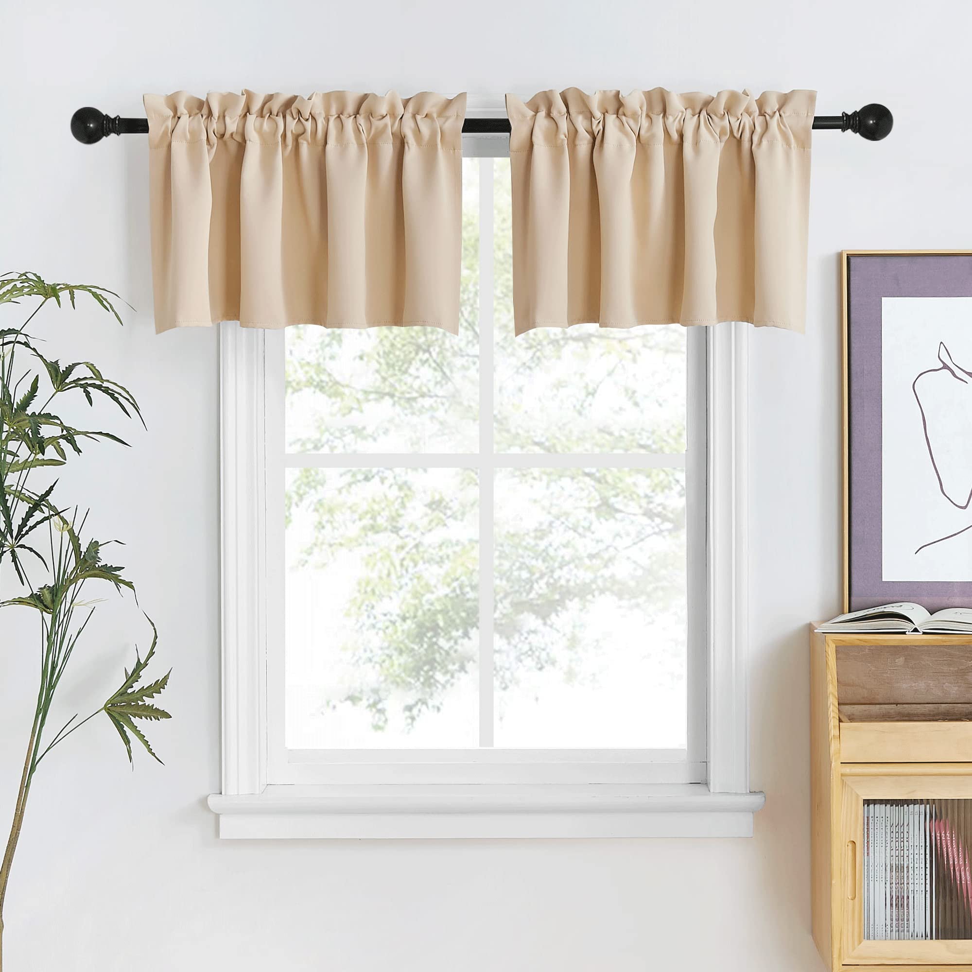 NICETOWN Farmhouse Valances for Kitchen/Bathroom/Living Room Blackout Privacy Adjustblae Rod Pocket Short Winow Curtains for Caf
