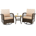 Tangkula 3-Piece Patio Swivel Rocker Set, Wicker Swivel Rocking Chairs w/Tempered Glass Coffee Table, 360 Swiveling & Smooth Roc