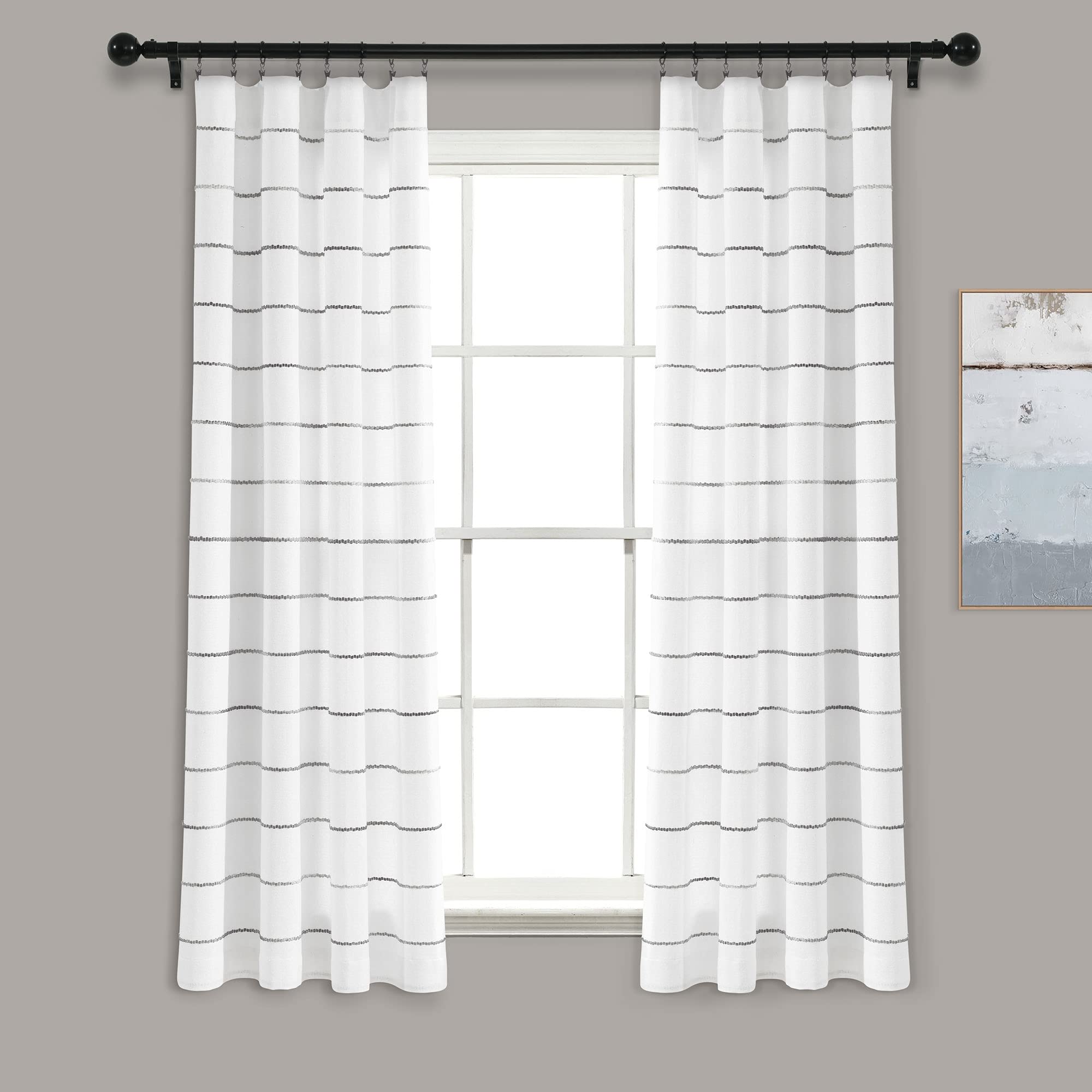Lush Decor Ombre Stripe Yarn Dyed Cotton Window Curtain Panels, Pair, 40 W x 63 L, Gray - Drapes - Light Filtering Curtains for 