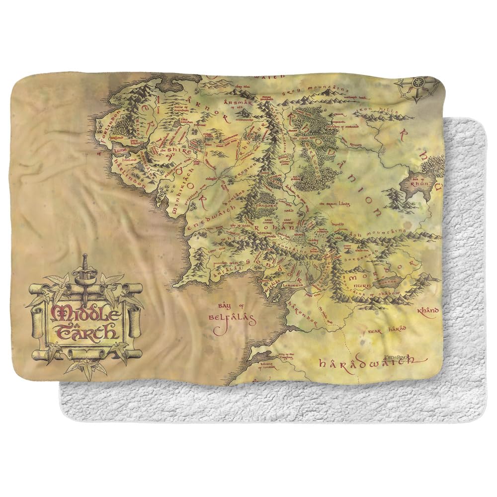 The Lord of The Rings Blanket, 60 x80  Map of Middle Earth Silky Touch Sherpa Back Super Soft Throw Blanket