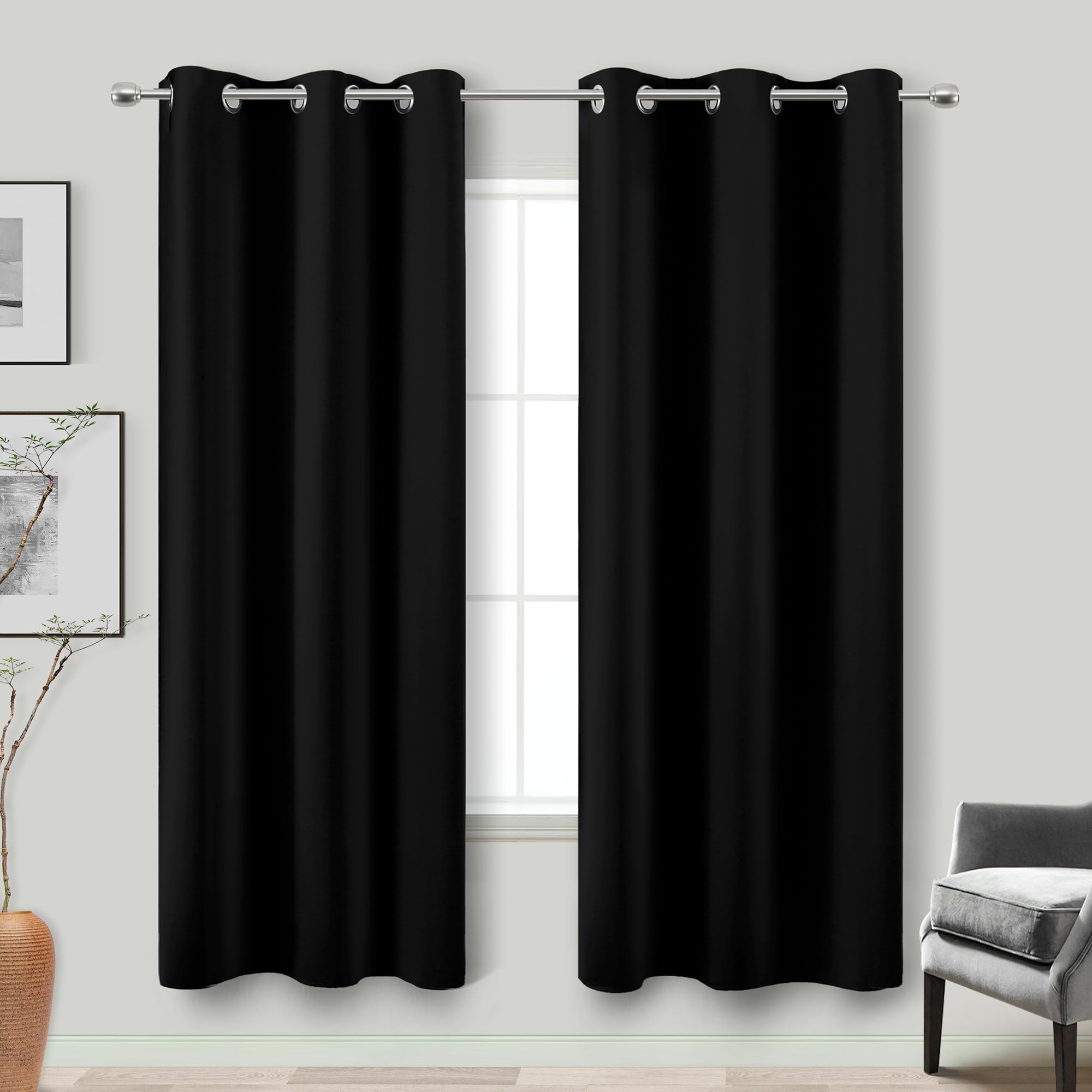 72 Inches Long Blackout Curtains 72 Inch Length for Living Room 2 Panels Set Black Out Thermal Insulated Darkening Grommet Thin 