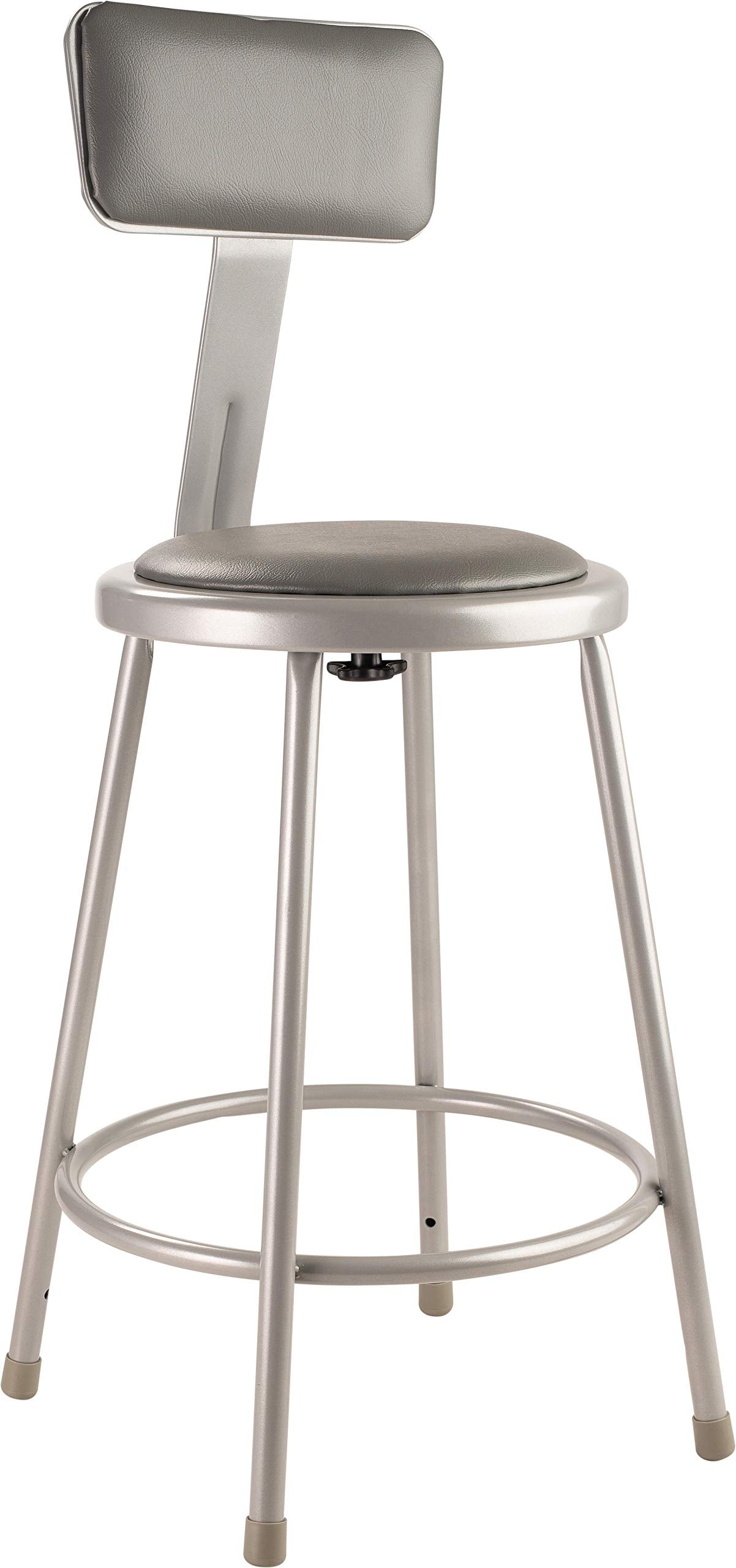 National Public Seating 6424B Steel Stool with 24 Vinyl Upholstered Seat and Backrest, Grey
