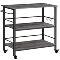 HOOBRO Kitchen Island with Storage,Industrial Kitchen Island on Wheels and Side Enclosures, 3 Tier Kitchen Cart with Large Works