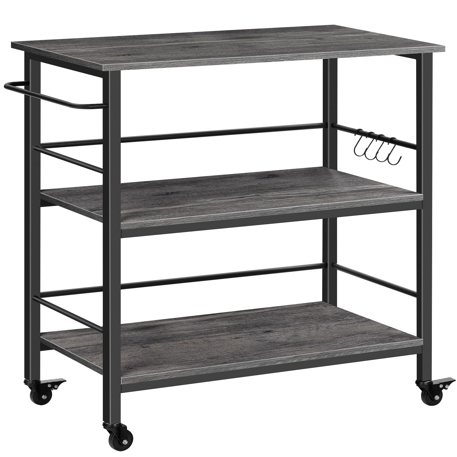 HOOBRO Kitchen Island with Storage,Industrial Kitchen Island on Wheels and Side Enclosures, 3 Tier Kitchen Cart with Large Works