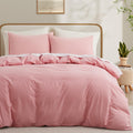 LOVQUE Pink Cotton Duvet Cover Queen Size, Linen Like Natural Bedding Set with Zipper Closure (No Comforter), 90x90 Inches