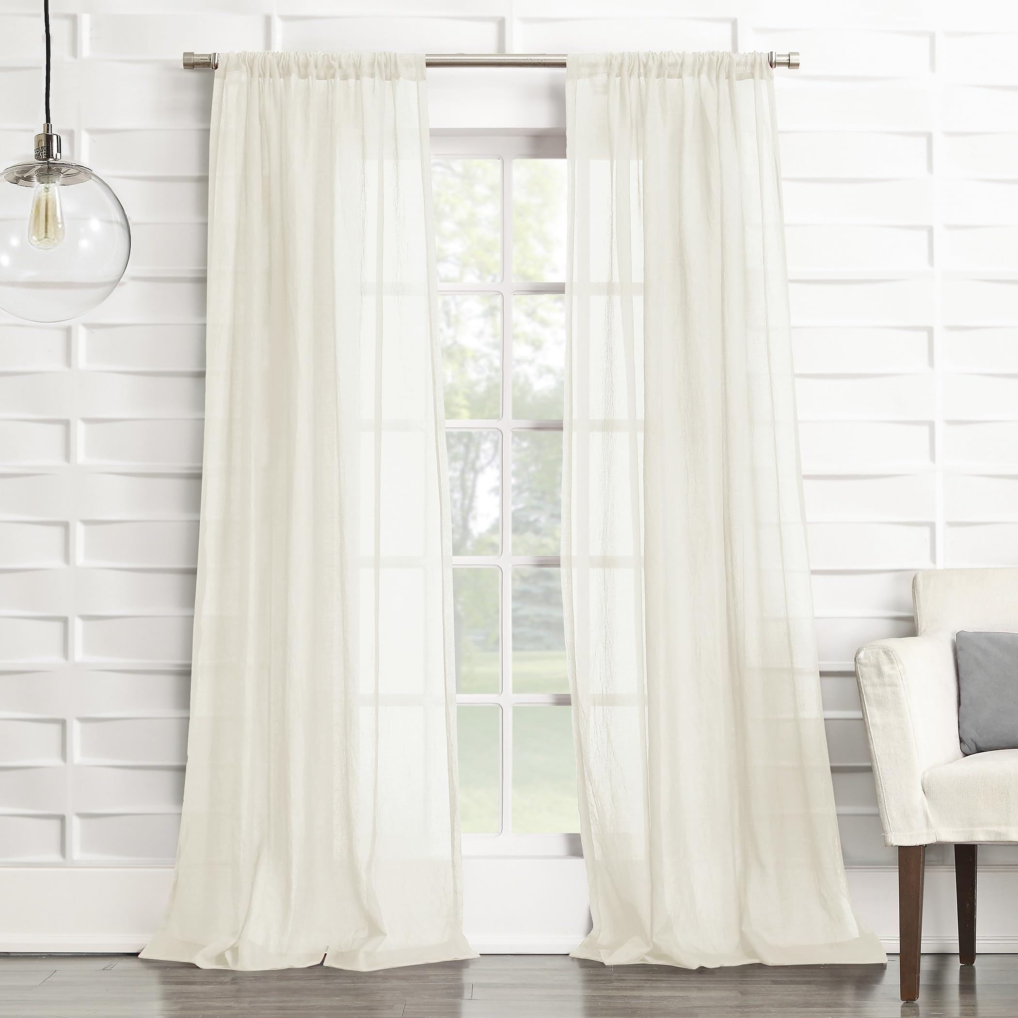 No. 918 Tayla Crushed Texture Semi-Sheer Rod Pocket Curtain Panel, 50 x 84, Cream Off-White