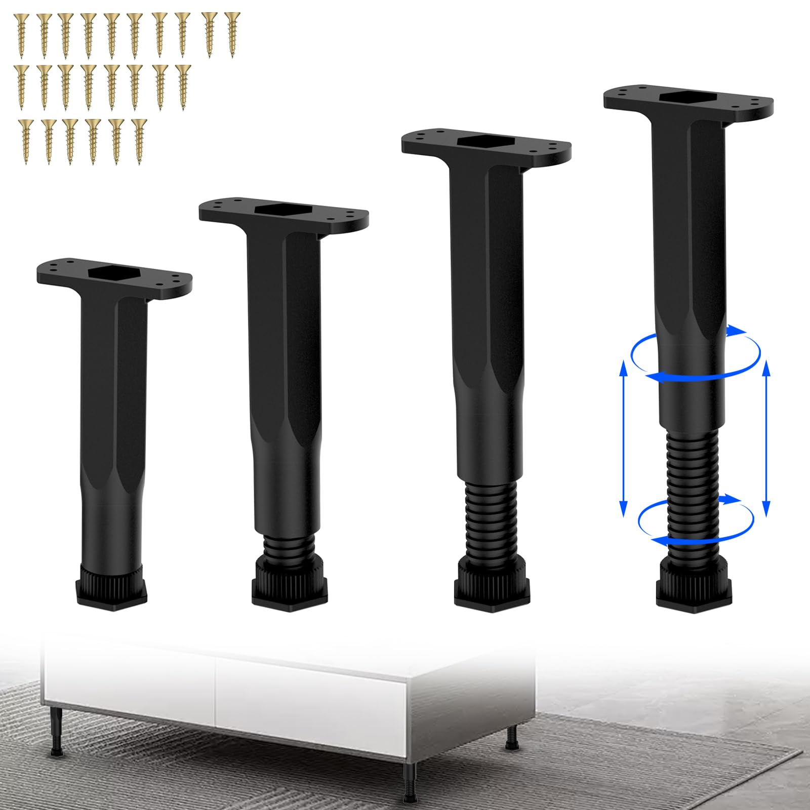 SKMYL Adjustable Height Center Bed Support Leg for Sagging Shelf, Furniture Legs for Frame,Slat and Riser (7-13.5(4PCS))