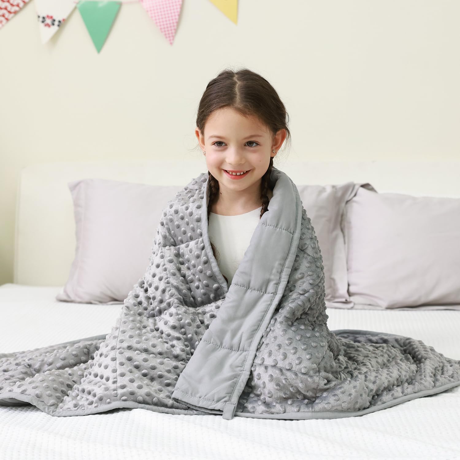Mr. Sandman Weighted Blanket 5LBS 36 x 48 Inches, Minky Dots Heavy Blanket with Glass Beads, Soft and Cooling for School and Hom