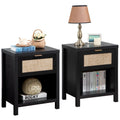 SICOTAS Rattan Night Stands Set of 2, Farmhouse Nightstand Bedside Table with Drawer and Storage Shelf, Boho End Side Table Acce