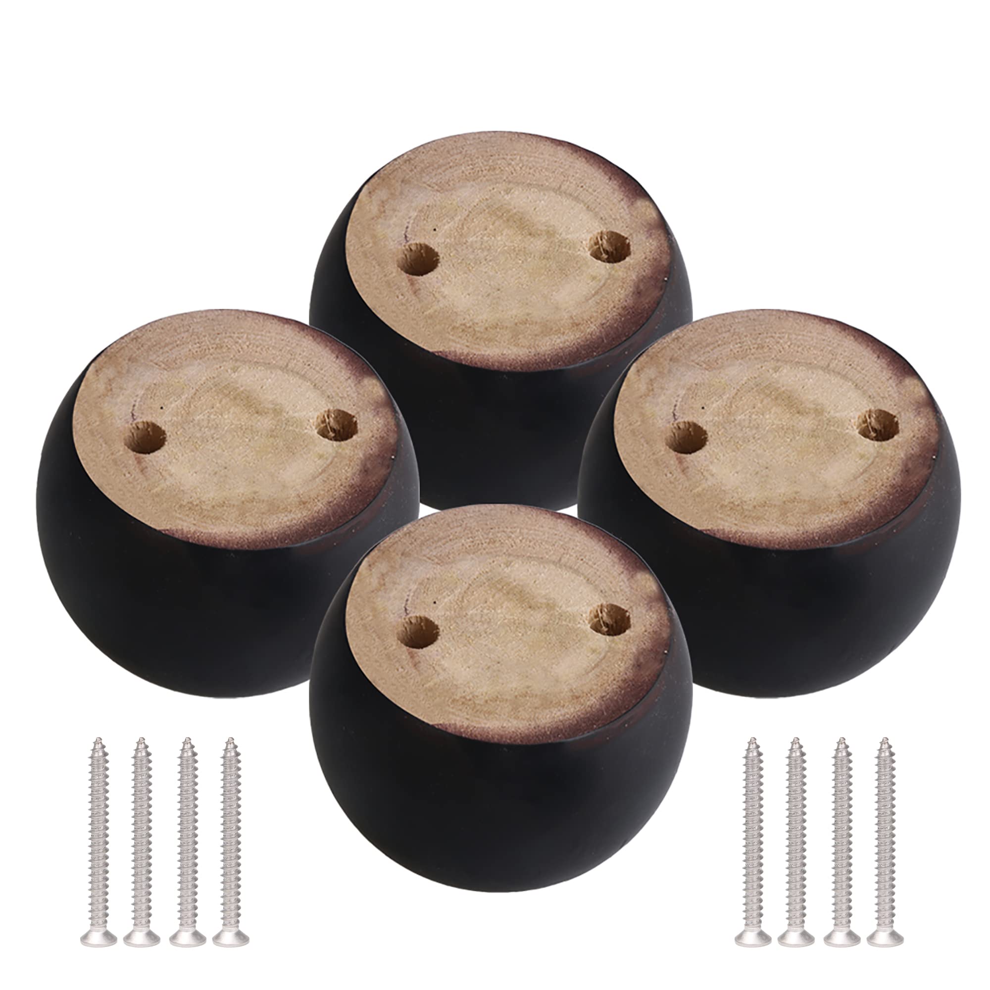 4pcs 40mm Height Brown Eucalyptus Wood Round Bun Furniture Feet Sofa Cabinet Couch Legs