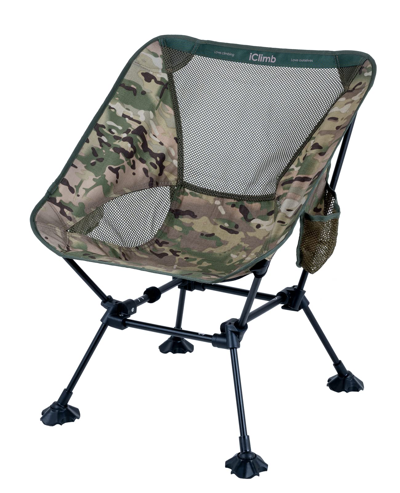 iClimb Ultralight Compact Camping Folding Beach Chair with Anti-Sinking Large Feet and Back Support Webbing (Woodland - Square F