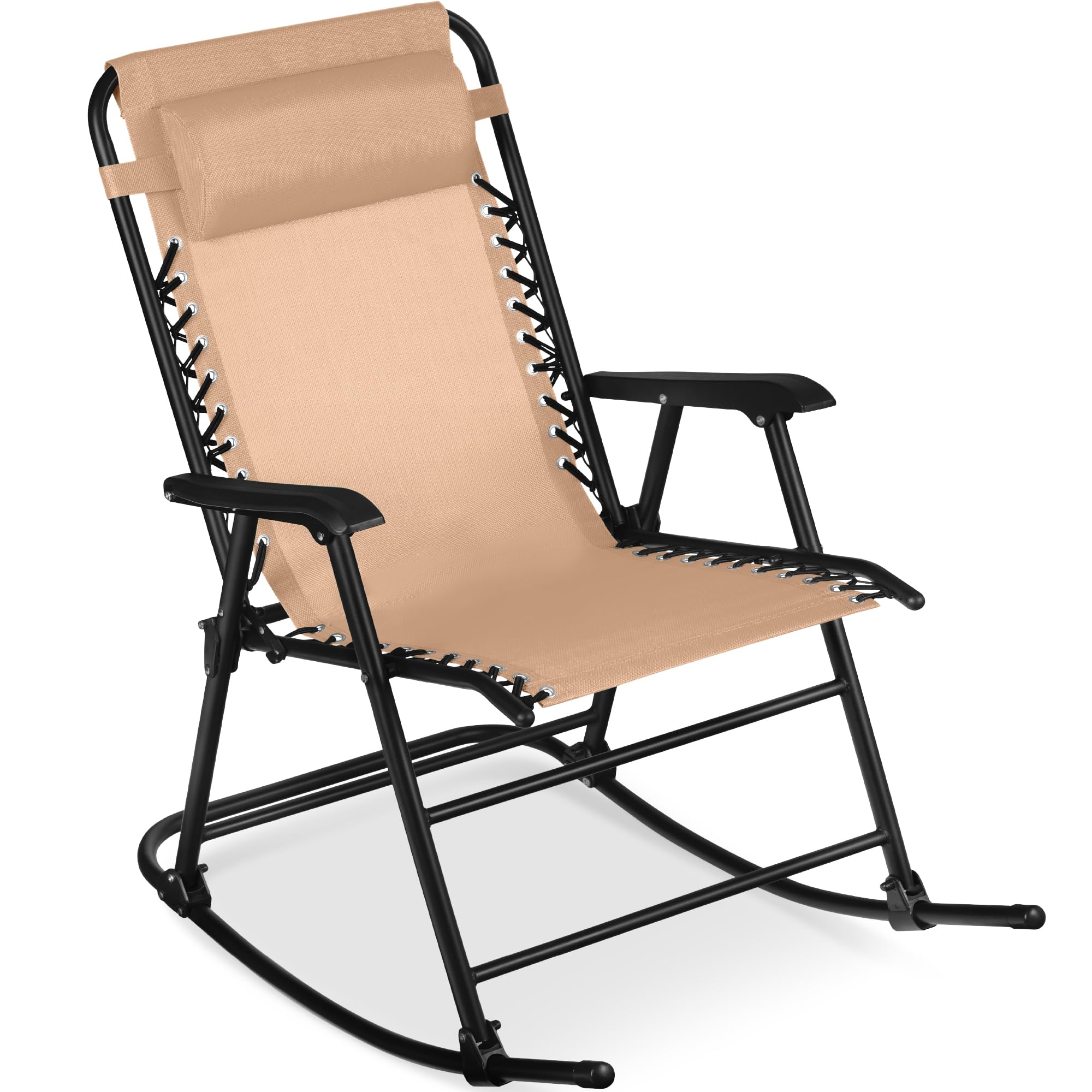 Best Choice Products Outdoor Folding Rocking Chair, Zero Gravity Lounge Chair, Patio Rocker w/Headrest Pillow - Beige