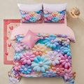A Nice Night Stunning Blooming 3D Flower Floral Comforter Sets, with Pearl Flower Core Pattern Bedding Set for Girls Queen Size,