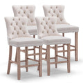 JETEAGO Bar Stools Set of 4, Velvet Upholstered Bar Stool for Kitchen Island, Counter Stools with Nailhead Trim, Beige