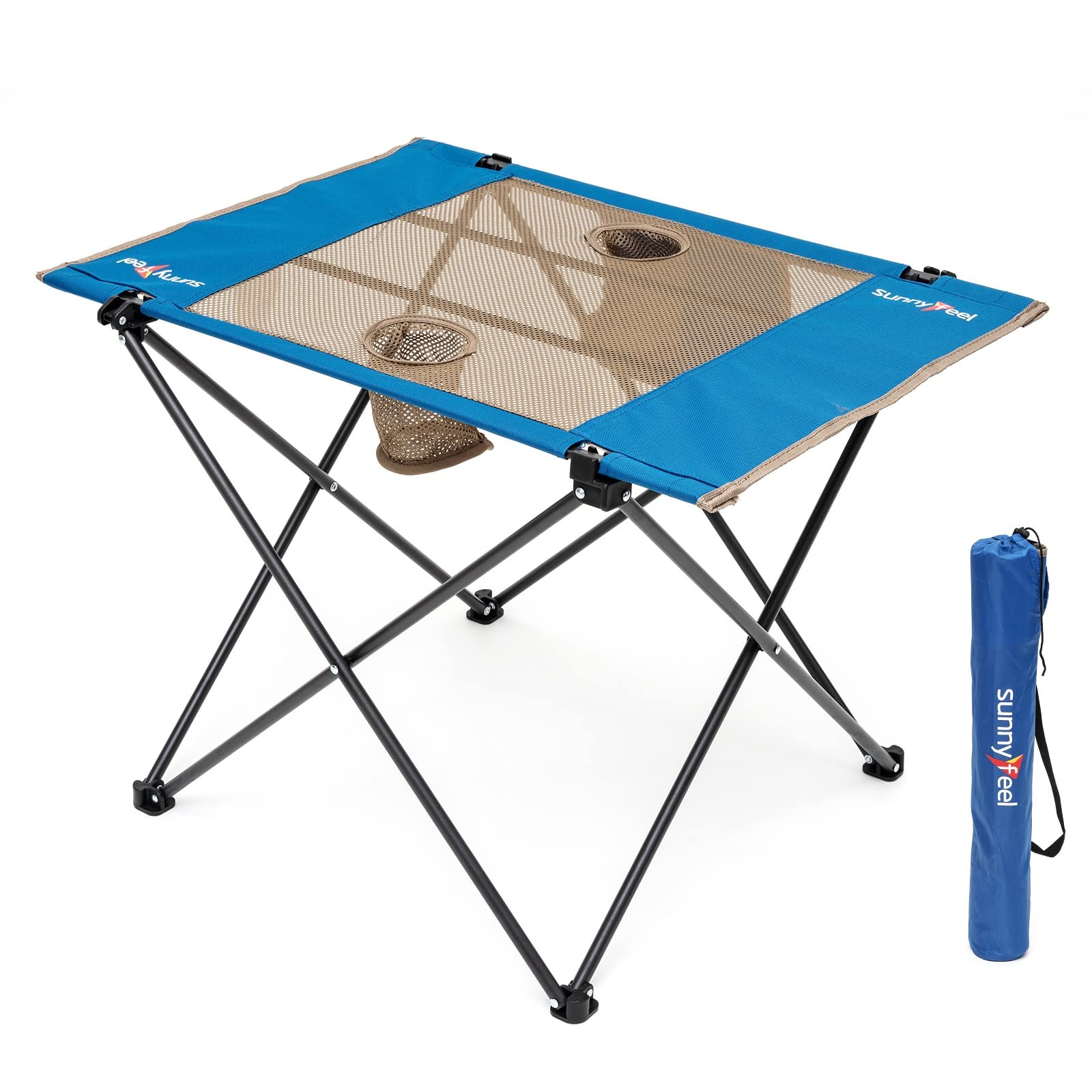 SUNNYFEEL Outdoor Folding Table | Lightweight Mesh Compact Camping Table, Roll Up Top 2 People Portable Camp Tables with Carry B