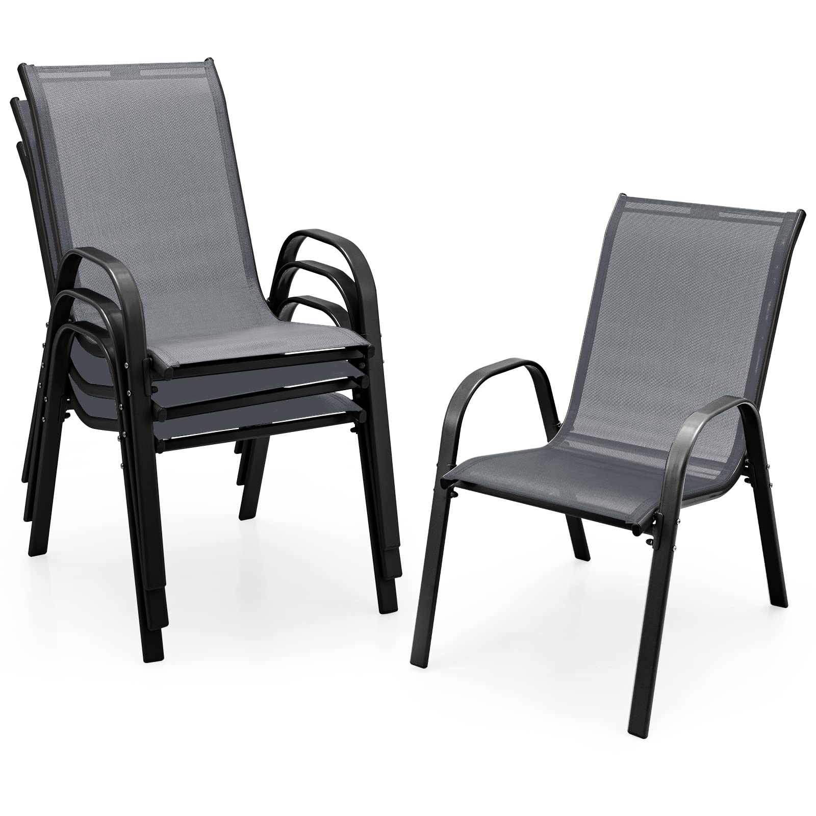 Giantex Set of 4 Patio Chairs, Outdoor Stackable Dining Chairs w/Armrests, 330 LBS Capacity, All Weather Fabric, Heavy Duty Rust