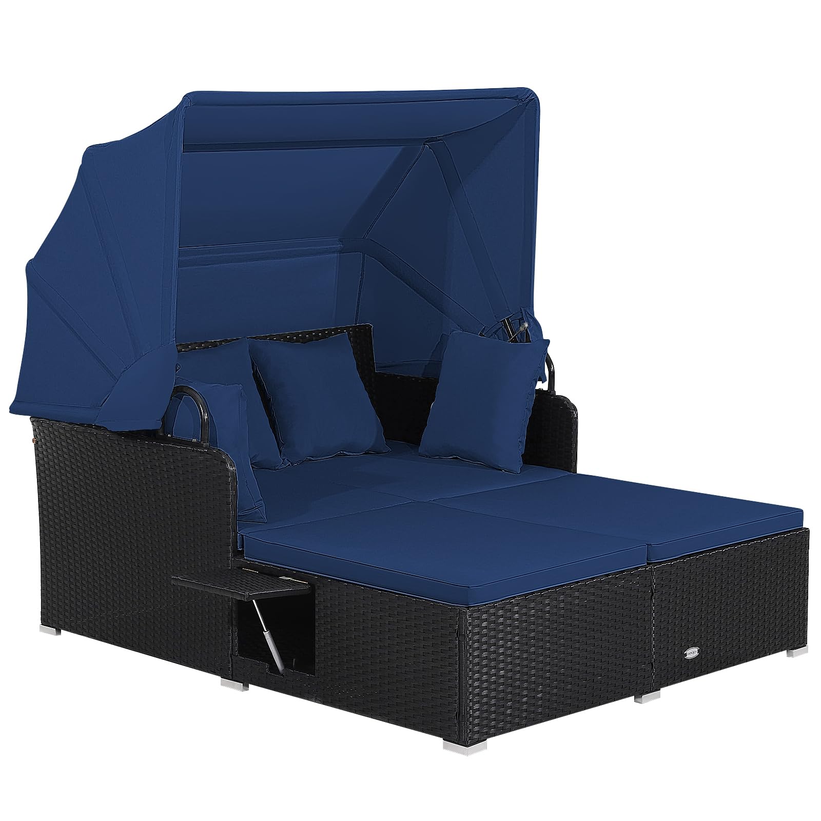 Tangkula Patio Rattan Daybed with Retractable Canopy, Patiojoy Wicker Sun Lounger with 2 Foldable Side Panels, Thick Seat & Back
