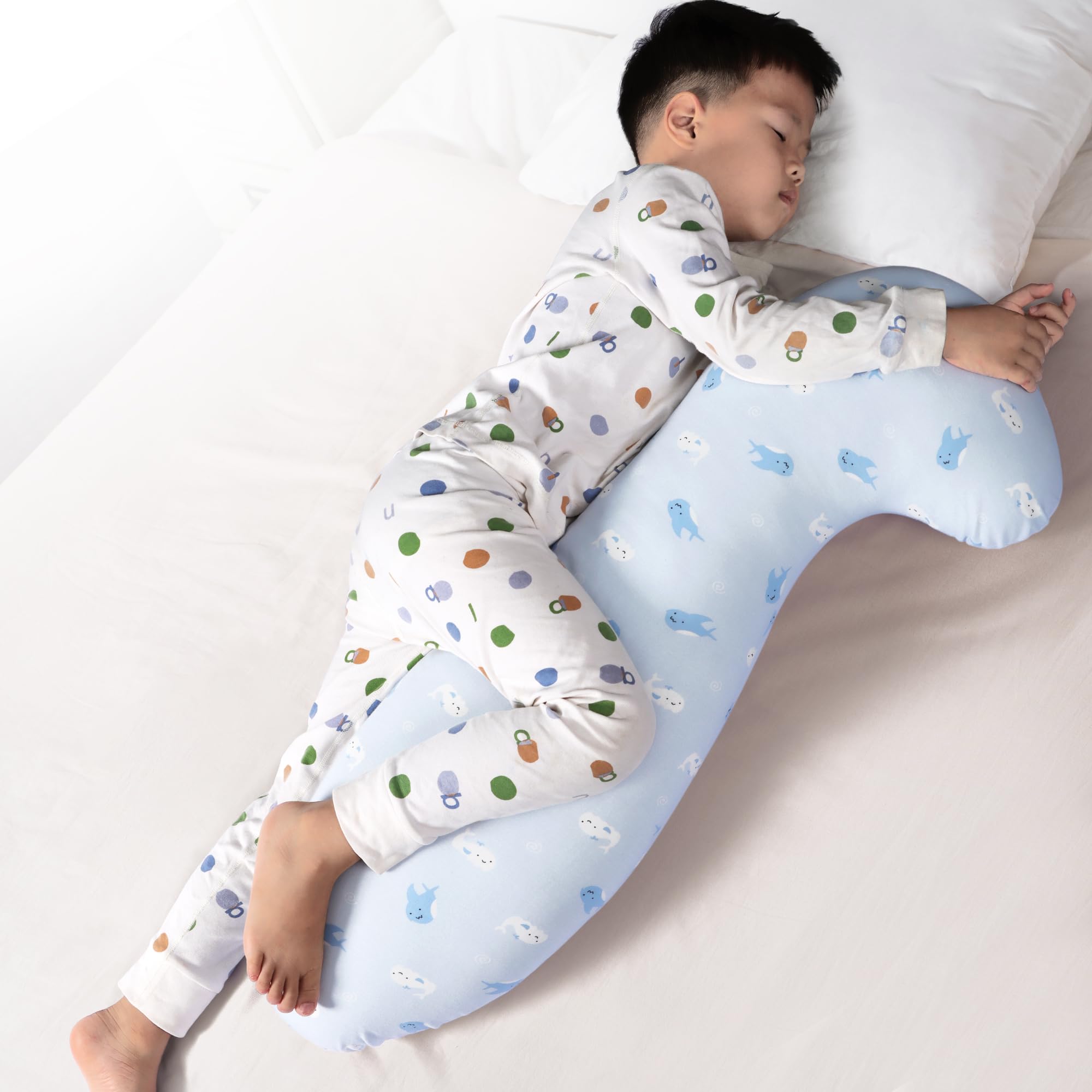BYRIVER 35  Curve Long Body Pillow for Kids Girls Boys Toddler, Swan Child Hug Sleep Pillow, Removable Jersey Cotton Pillow Cove