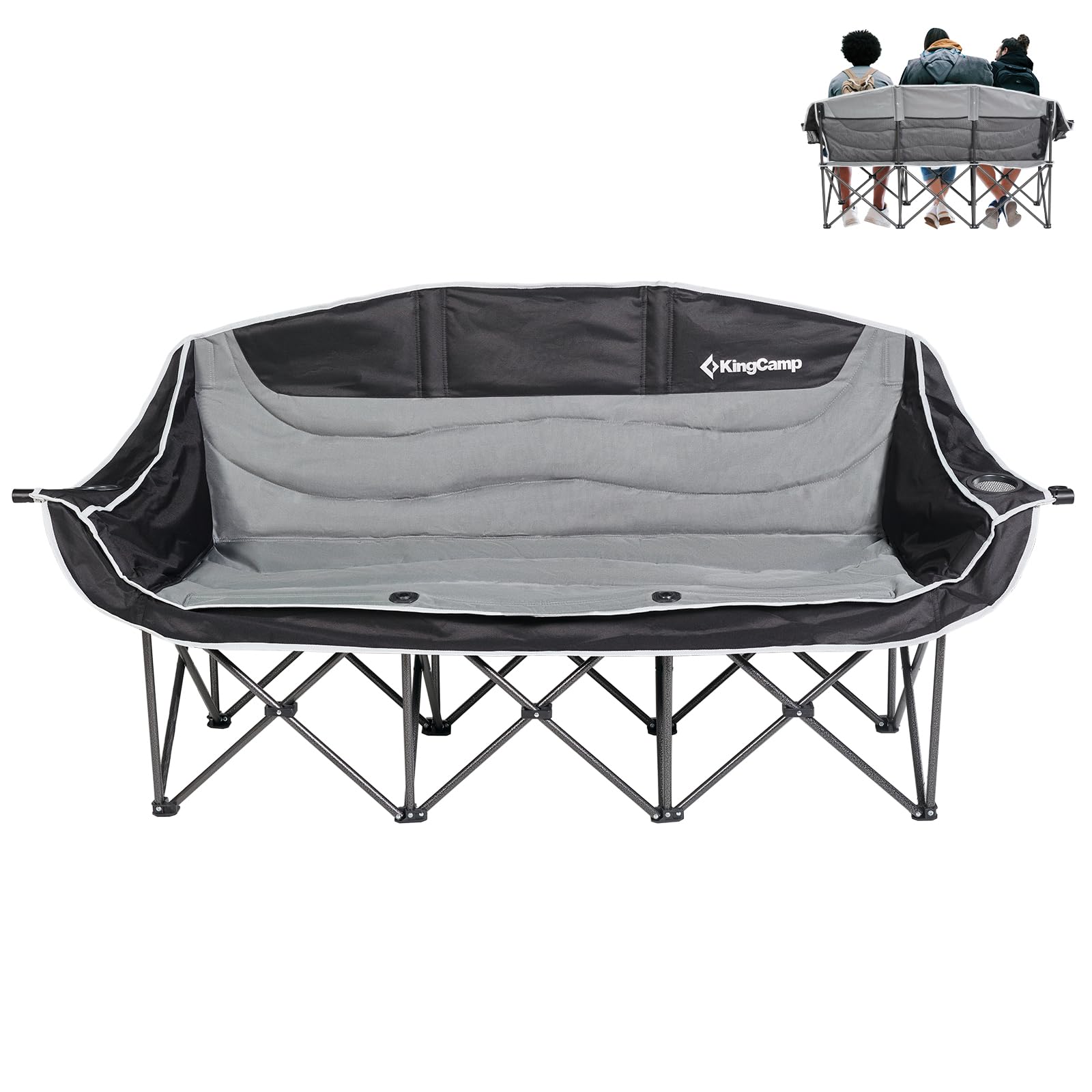 KingCamp 3 Person Camping Chair, Oversized 660lbs Heavy Duty Loveseat for Adults Portable Folding XL 2 Person Couch Padded Comfo