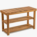 BEEFURNI Acacia Shoe Rack Bench, 3-Tier Sturdy Shoe Storage Bench, Wooden Footwear Organizer, 300 LBS Load Capacity, Perfect for