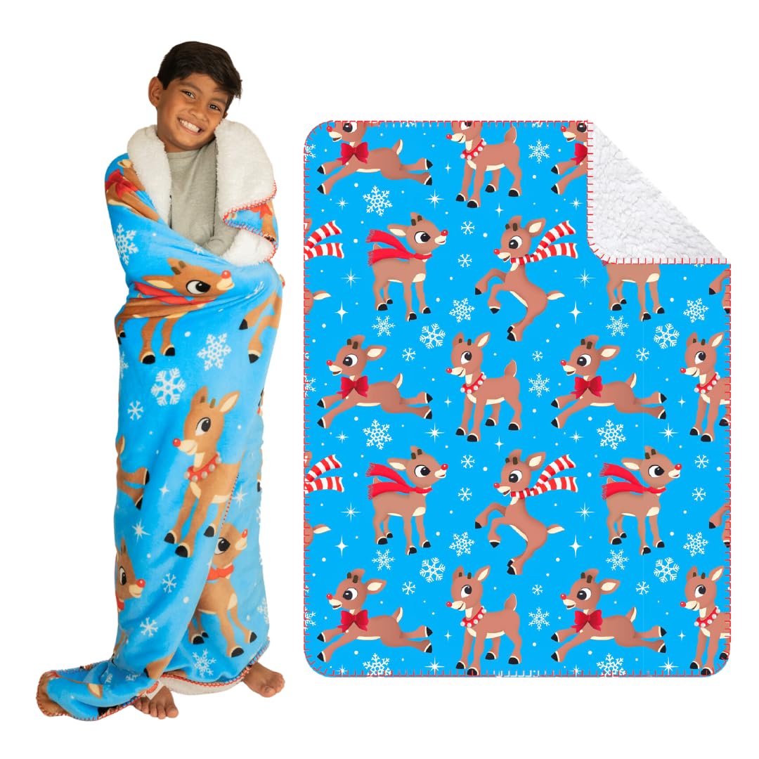 Franco Rudolph The Red Nose Reindeer Holiday Christmas Kids Bedding Soft Plush Sherpa Blanket Throw, 46 in x 60 in, (Officially 