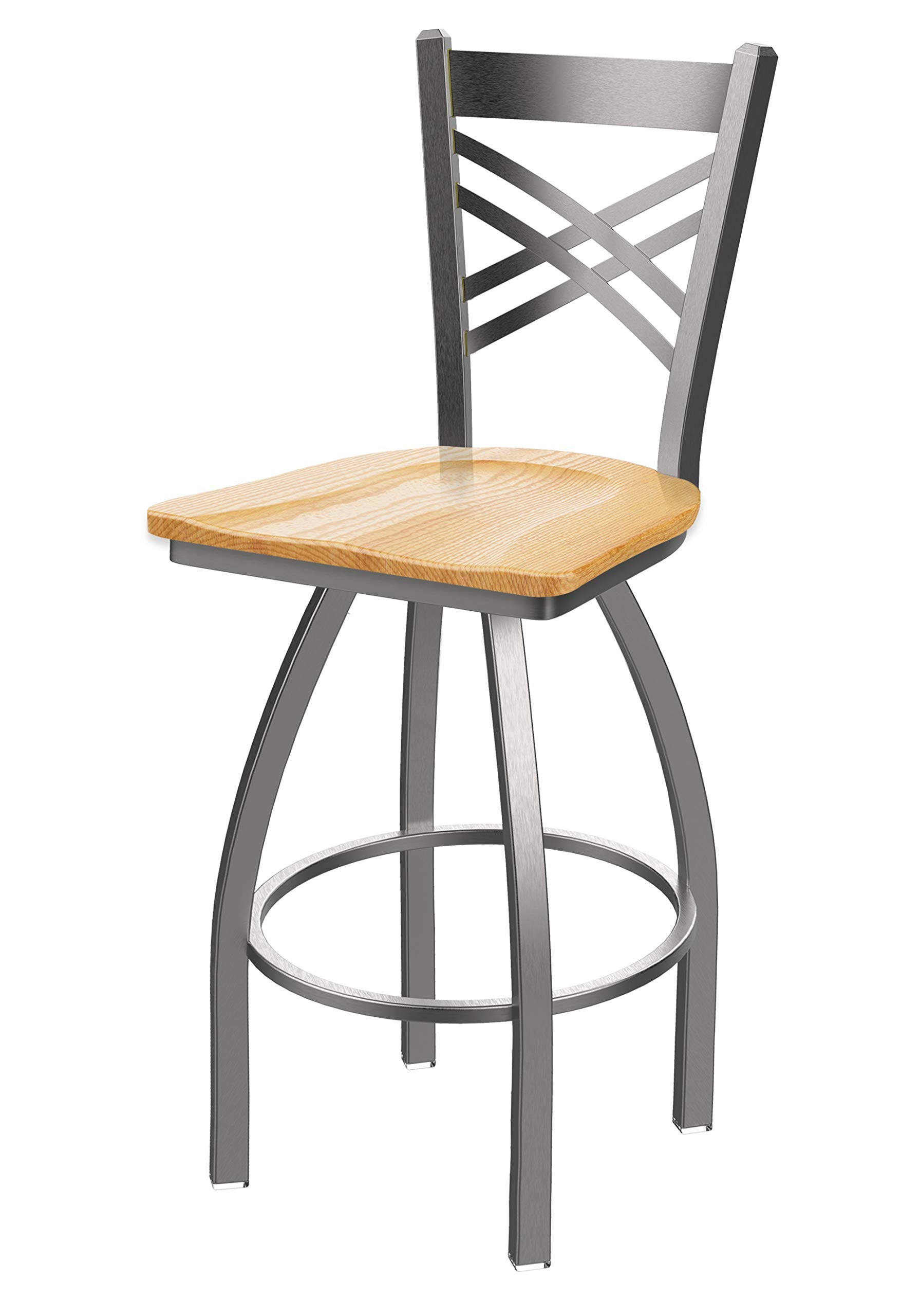 820 Catalina Stainless Steel 25 Swivel Counter Stool with Natural Oak Seat