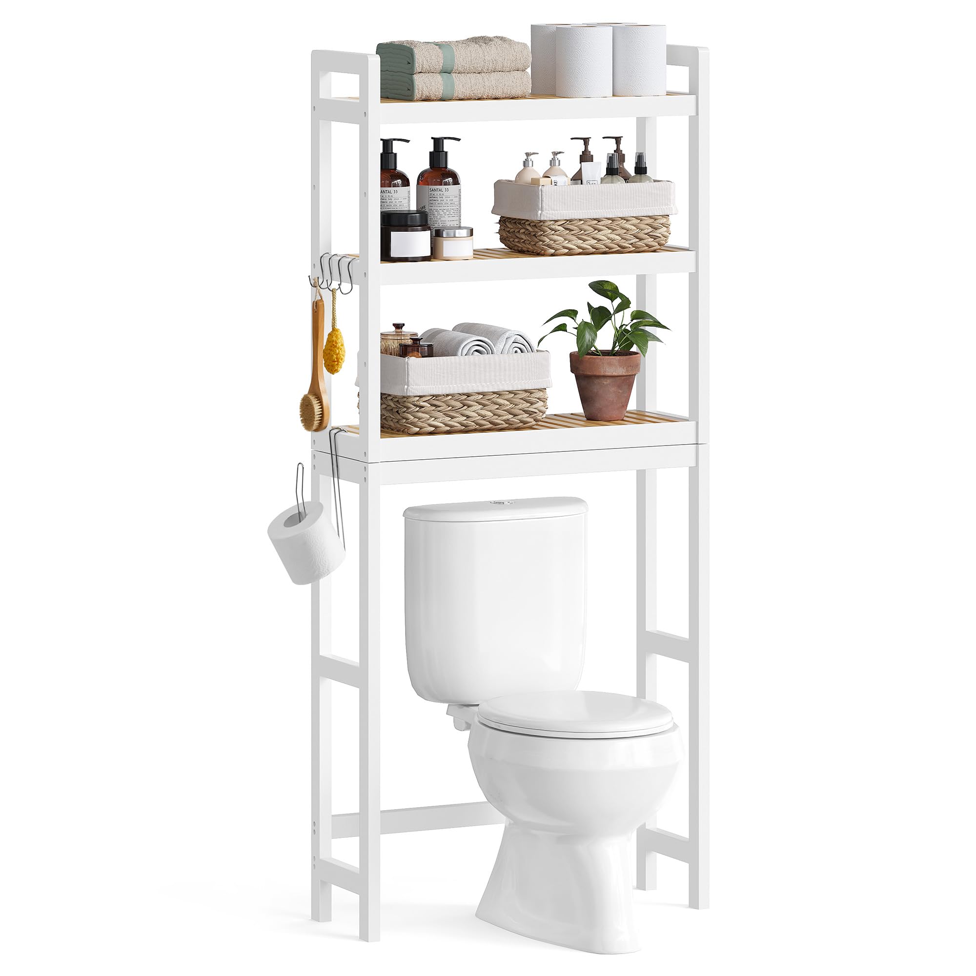 SONGMICS Over The Toilet Storage, 3-Tier Over Toilet Bathroom Organizer with Adjustable Shelf, Fit Most Toilets, Space-Saving, C