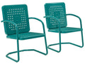 Crosley Furniture Bates 2-Piece Outdoor Chair Set, Retro Metal Patio Chairs for Dining, Porch, Deck, Balcony, Turquoise Gloss