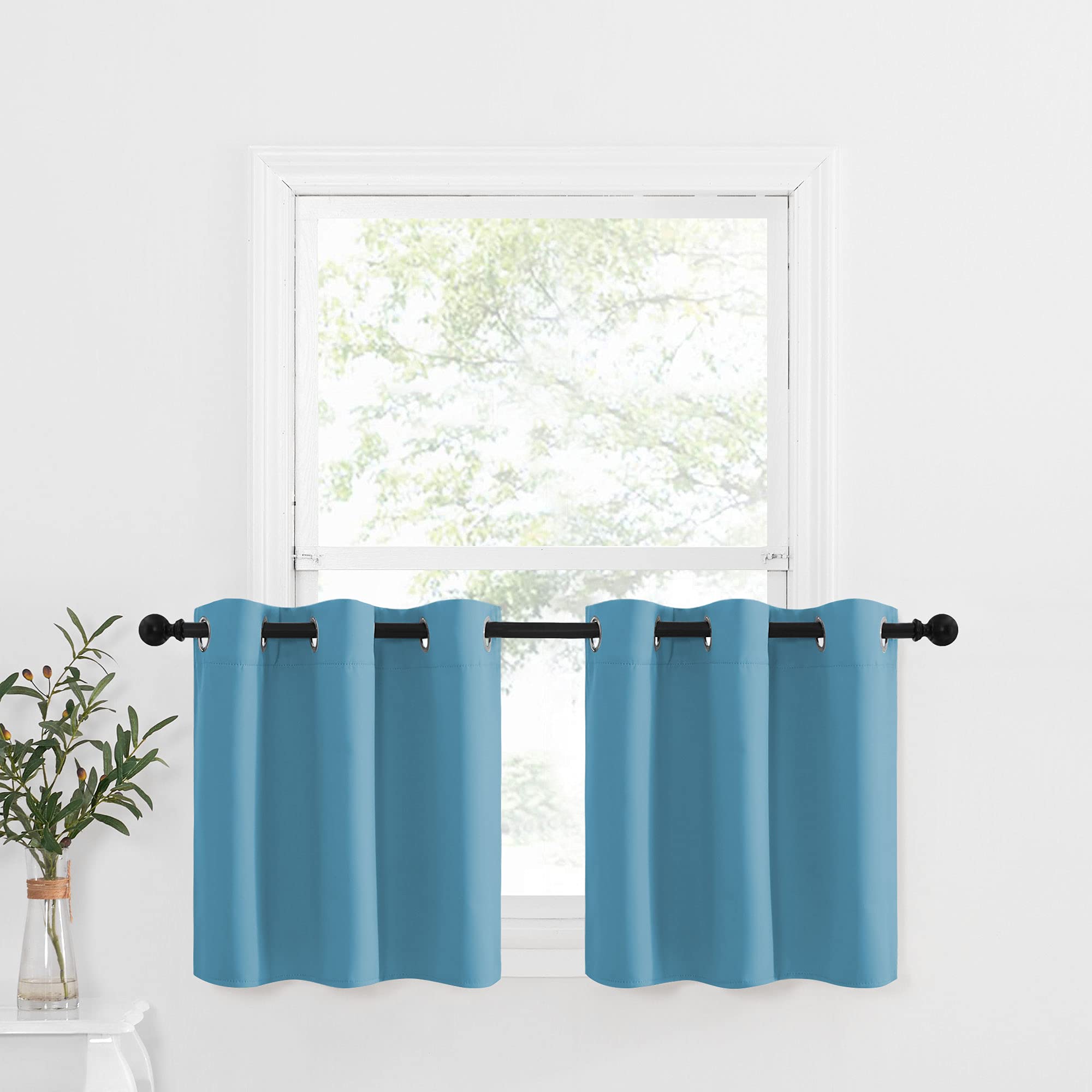 NICETOWN Thermal Insulated Blackout Window Valances - Energy Efficient Home Decor Grommet-Top Tier Curtains for Bedroom/Living R