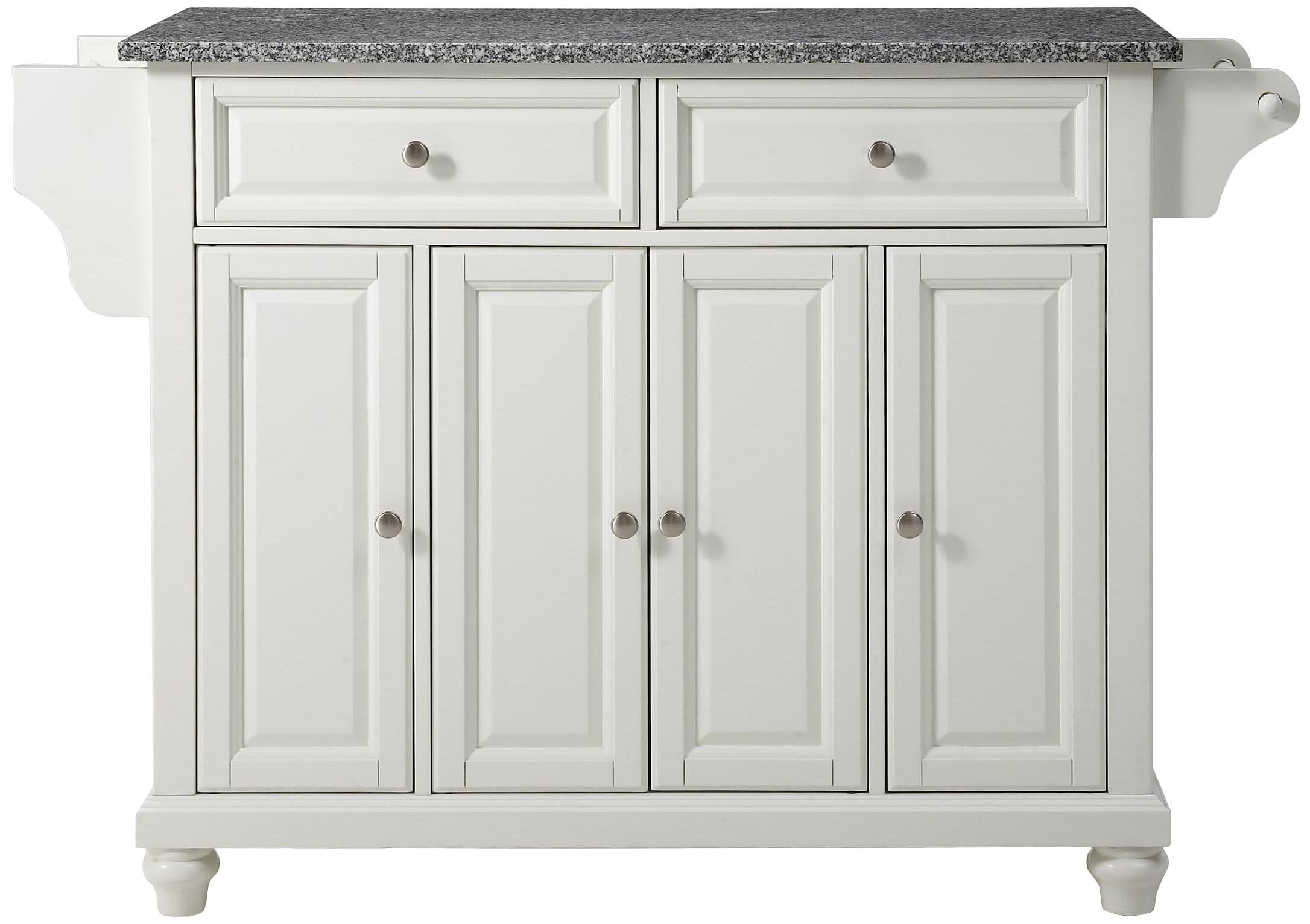 Crosley Furniture Cambridge Granite Top Rolling Kitchen Island Storage Cart, Microwave Stand, Spice Rack, White