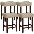Giantex 25 Counter Height Bar Stools Set of 4 - Backless Saddle Barstools with Nailhead Linen Foam Seat, Max Load 330 Lbs Wood B