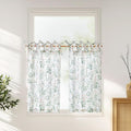 jinchan Linen Kitchen Curtains Floral Printed Tier Curtains 45 Inch Length Farmhouse Cafe Tie Top Botanic Small Window Drapes fo