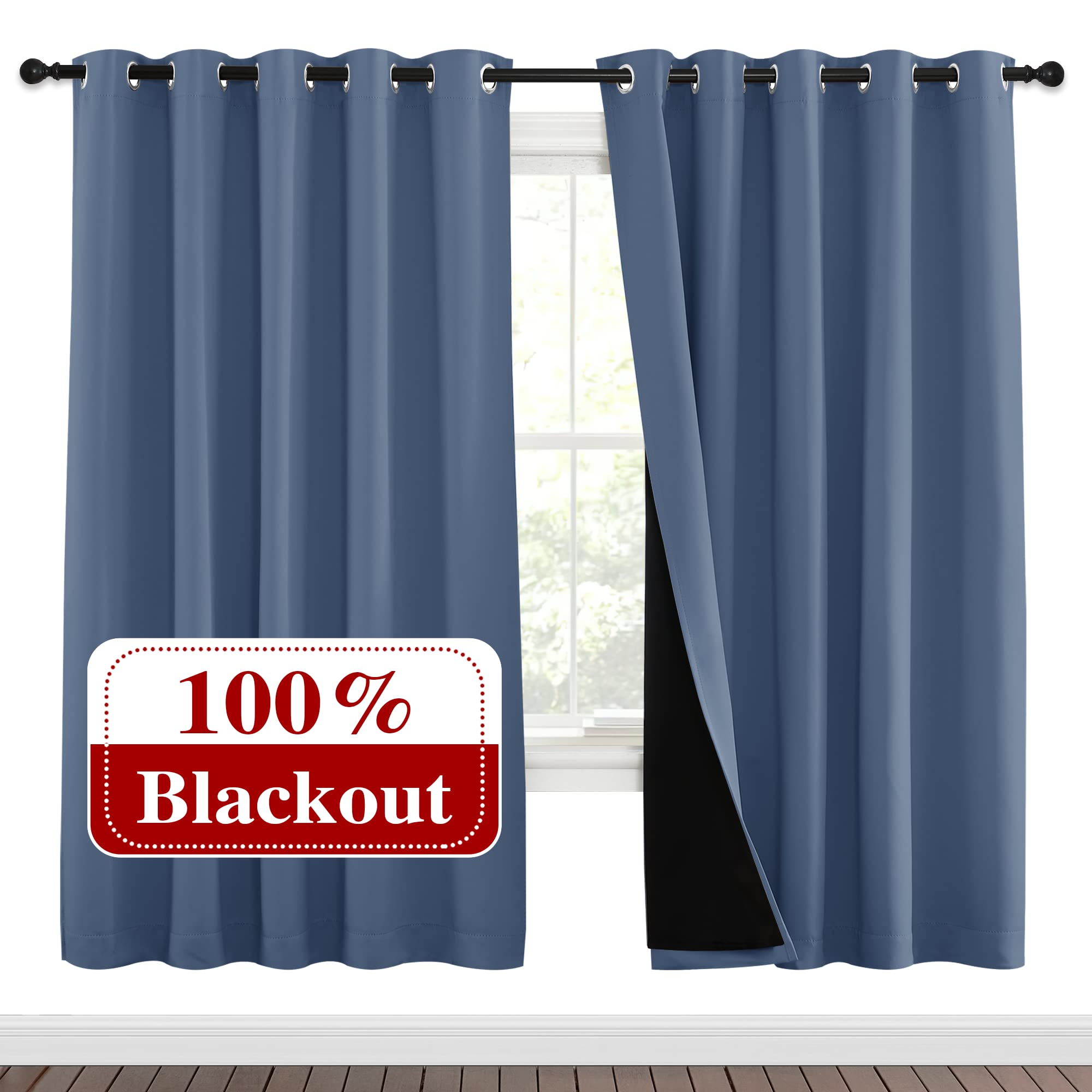 NICETOWN Full Shade Curtain Panels 72 inches Long, Pair of Energy Smart & Noise Blocking Out Blackout Drapes for Guest Room Wind